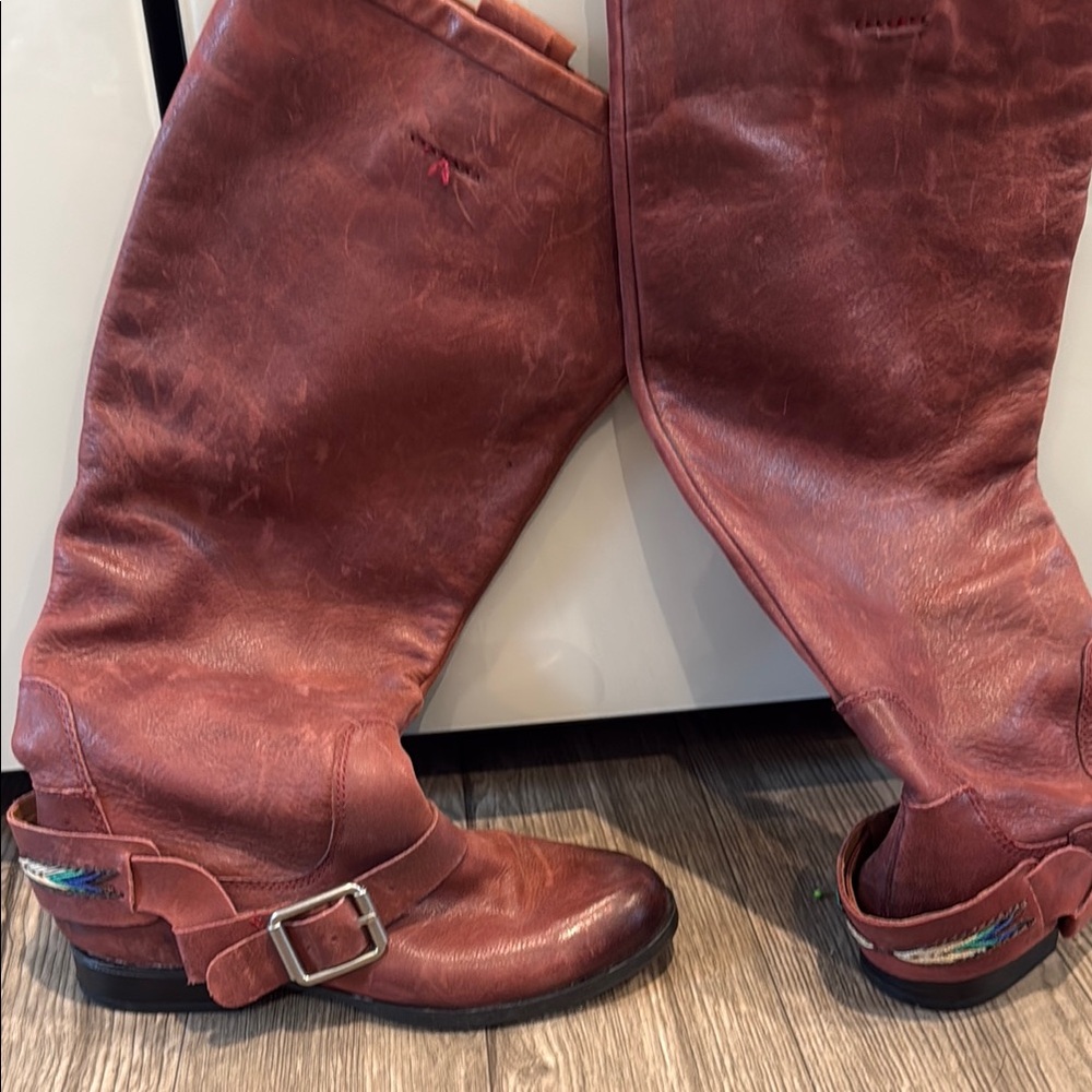 Lucky Brand Burgundy Over the Knee Boots with Buckle Detail